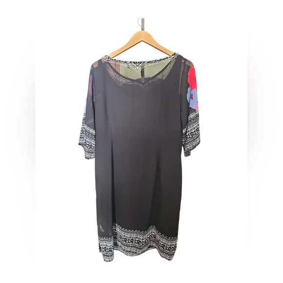 Soft Surroundings Sz Large Black Floral Hibiscus Shift Dress - Picture 3 of 6